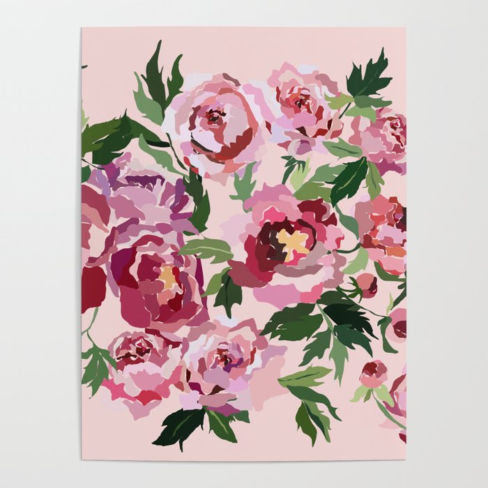 Romantic peony pastel pink background Poster Gallery Image 1