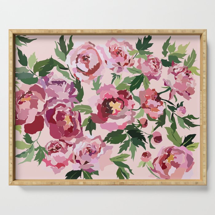 Romantic peony pastel pink background Serving Tray Gallery Image 1