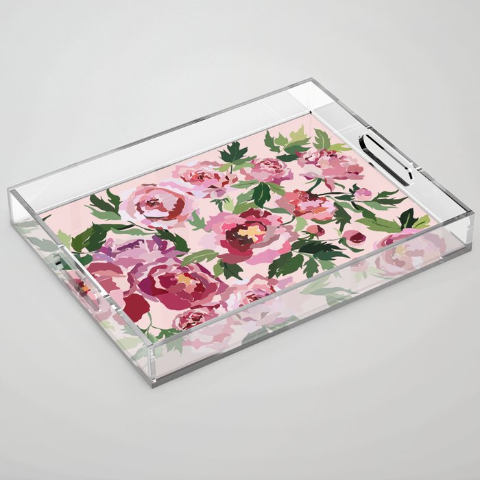 Romantic peony pastel pink background Acrylic Tray Gallery Image 1