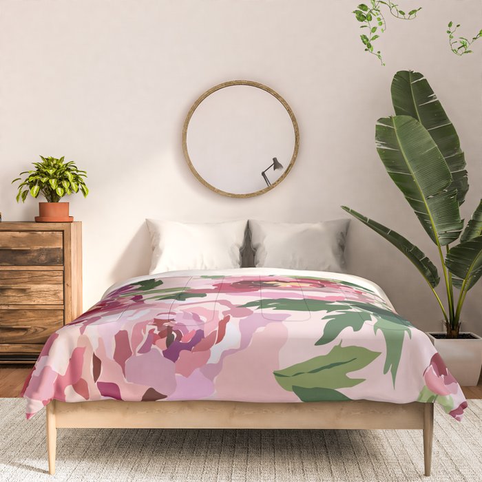 Romantic peony pastel pink background Comforter Gallery Image 3