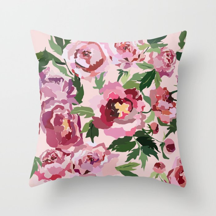 Romantic peony pastel pink background Throw Pillow Gallery Image 1