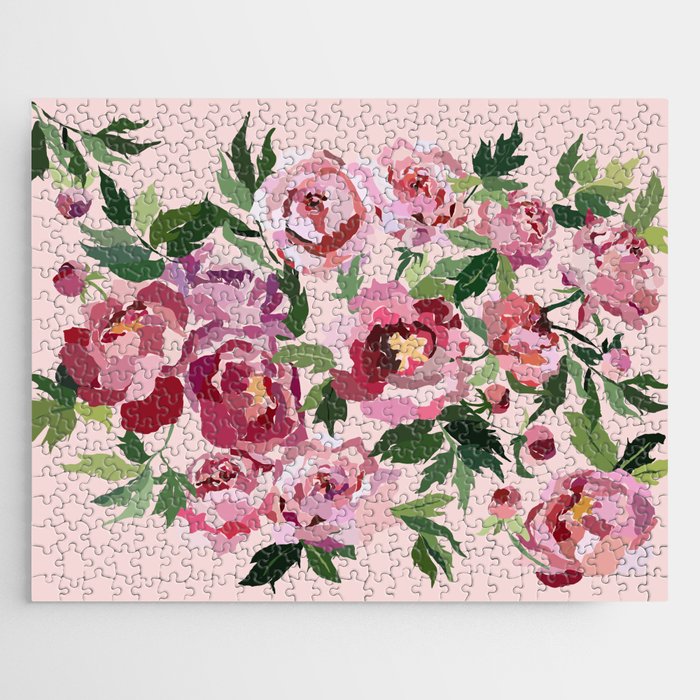 Romantic peony pastel pink background Jigsaw Puzzle Gallery Image 1