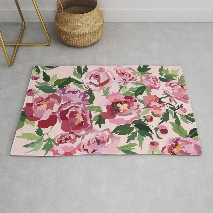 Romantic peony pastel pink background Rug Gallery Image 1