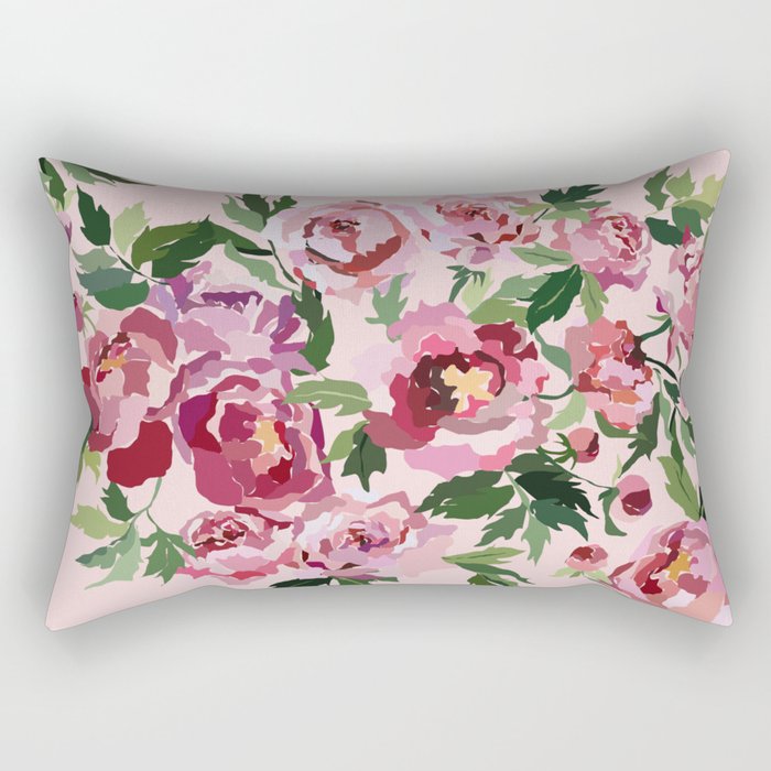 Romantic peony pastel pink background Rectangular Pillow Gallery Image 1
