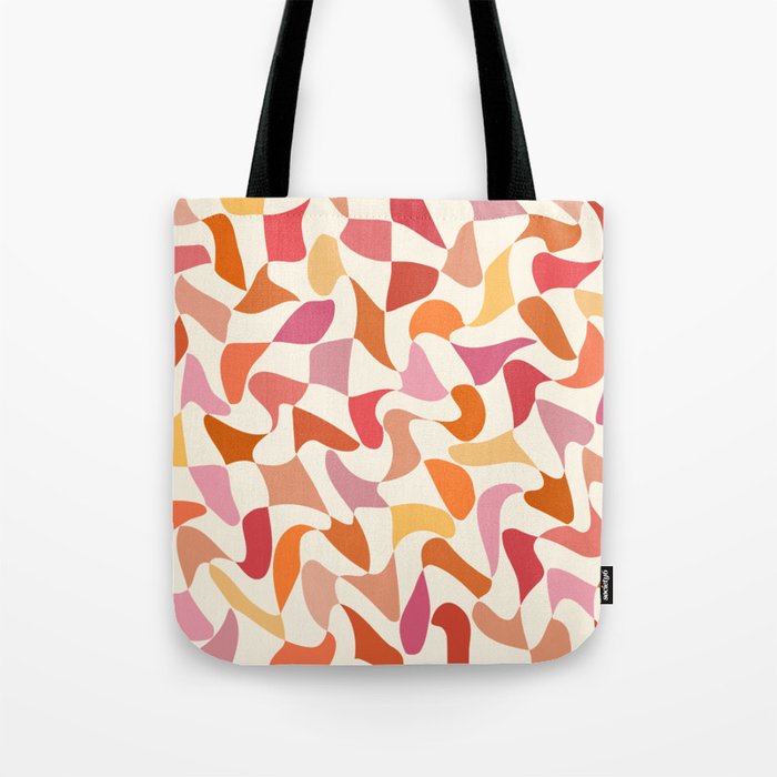 Abstract Wavy Checkerboard in Orange, Pink & Yellow Tote Bag Gallery Image 1
