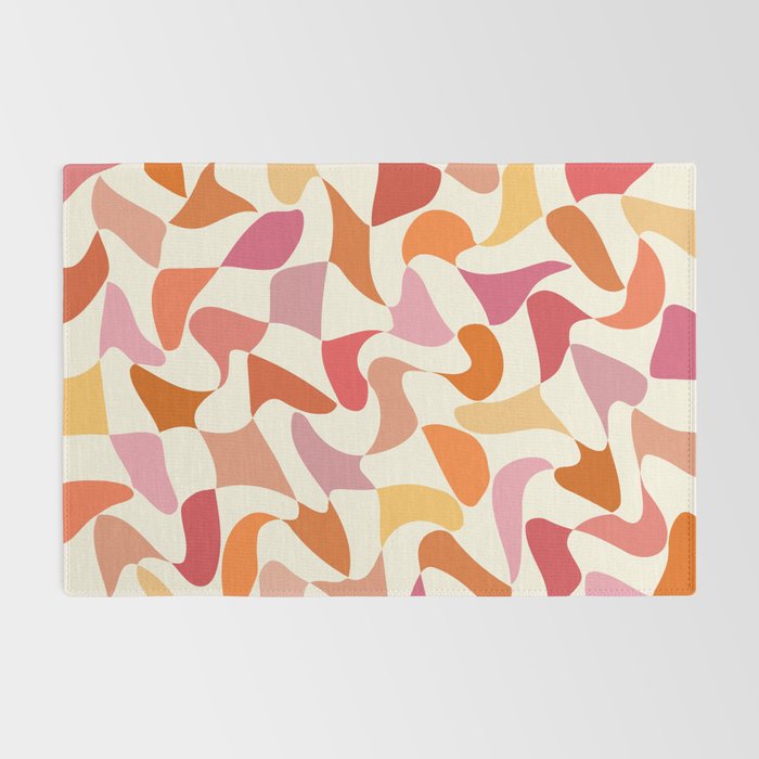 Abstract Wavy Checkerboard in Orange, Pink & Yellow Rug Gallery Image 2