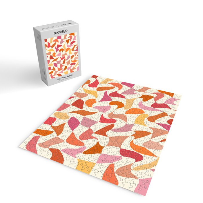 Abstract Wavy Checkerboard in Orange, Pink & Yellow Jigsaw Puzzle Gallery Image 2