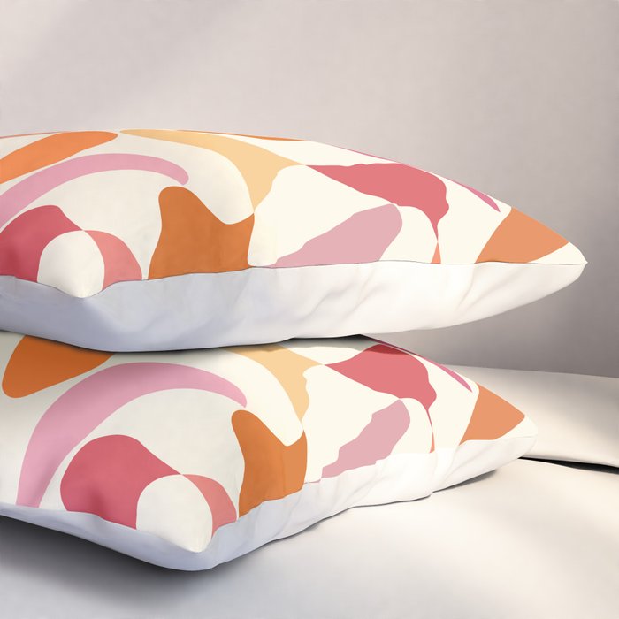 Abstract Wavy Checkerboard in Orange, Pink & Yellow Pillow Sham Gallery Image 3