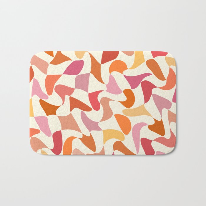 Abstract Wavy Checkerboard in Orange, Pink & Yellow Bath Mat Gallery Image 1