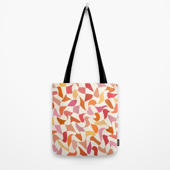 Abstract Wavy Checkerboard in Orange, Pink & Yellow Tote Bag Gallery Image 2