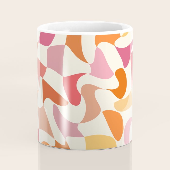 Abstract Wavy Checkerboard in Orange, Pink & Yellow Coffee Mug Gallery Image 4