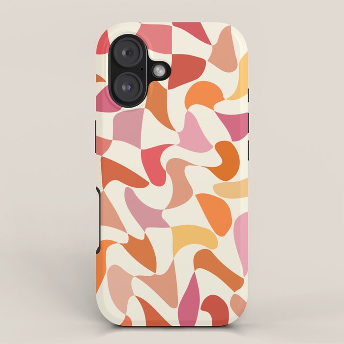 Abstract Wavy Checkerboard in Orange, Pink & Yellow iPhone Case Gallery Image 1