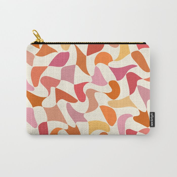 Abstract Wavy Checkerboard in Orange, Pink & Yellow Carry All Pouch Gallery Image 1