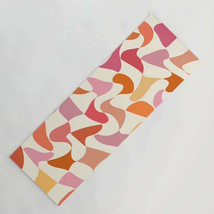 Abstract Wavy Checkerboard in Orange, Pink & Yellow Yoga Mat Gallery Image 1