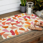 Abstract Wavy Checkerboard in Orange, Pink & Yellow Outdoor Rug Gallery Image 2