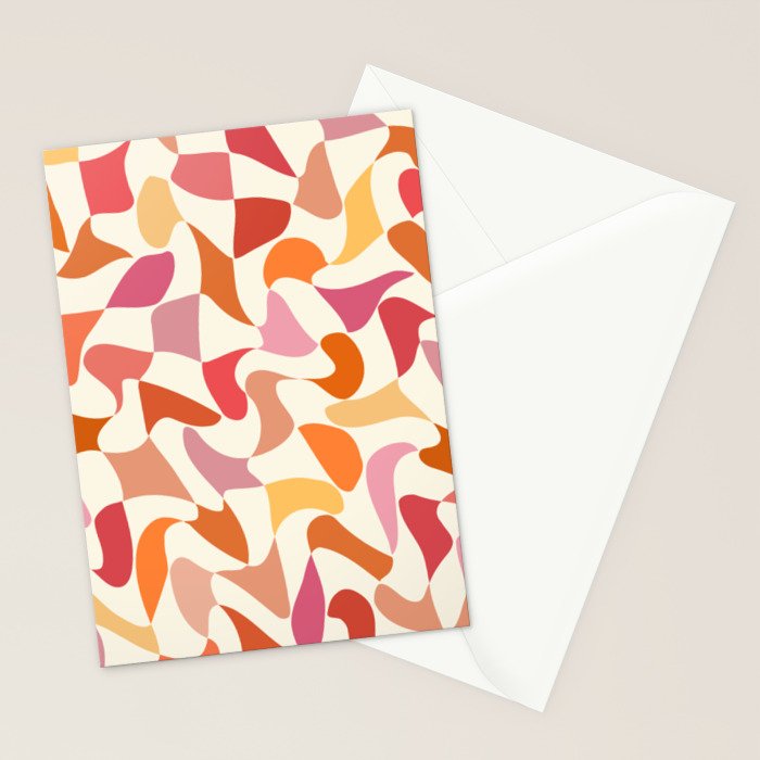 Abstract Wavy Checkerboard in Orange, Pink & Yellow Stationery Card Gallery Image 2