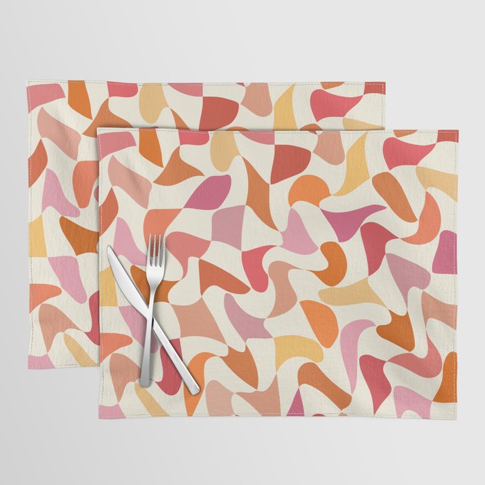 Abstract Wavy Checkerboard in Orange, Pink & Yellow Placemat Gallery Image 1