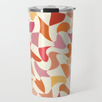 Abstract Wavy Checkerboard in Orange, Pink & Yellow Travel Mug Gallery Image 1