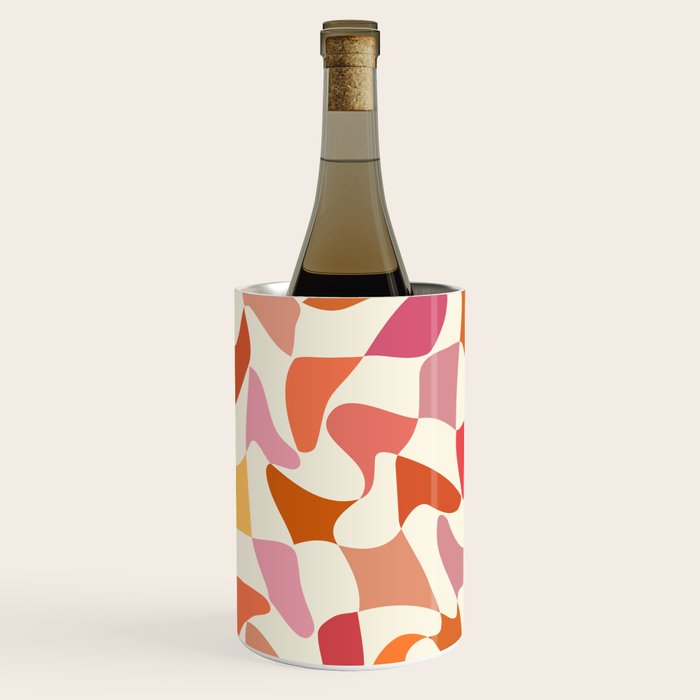 Abstract Wavy Checkerboard in Orange, Pink & Yellow Wine Chiller Gallery Image 2