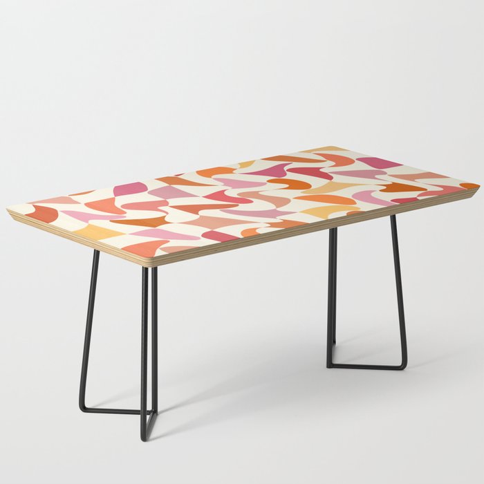 Abstract Wavy Checkerboard in Orange, Pink & Yellow Coffee Table Gallery Image 1