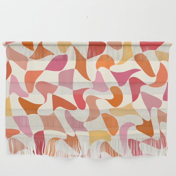 Abstract Wavy Checkerboard in Orange, Pink & Yellow Wall Hanging Gallery Image 1