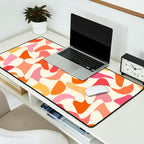 Abstract Wavy Checkerboard in Orange, Pink & Yellow Desk Mat Gallery Image 2
