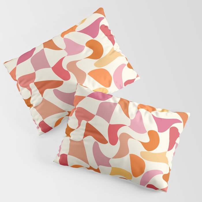 Abstract Wavy Checkerboard in Orange, Pink & Yellow Pillow Sham Gallery Image 3