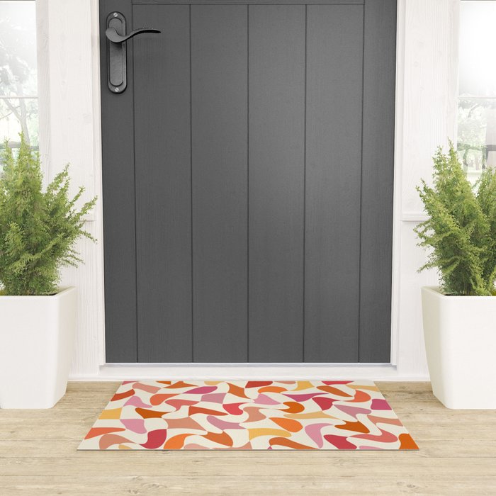Abstract Wavy Checkerboard in Orange, Pink & Yellow Welcome Mat Gallery Image 3