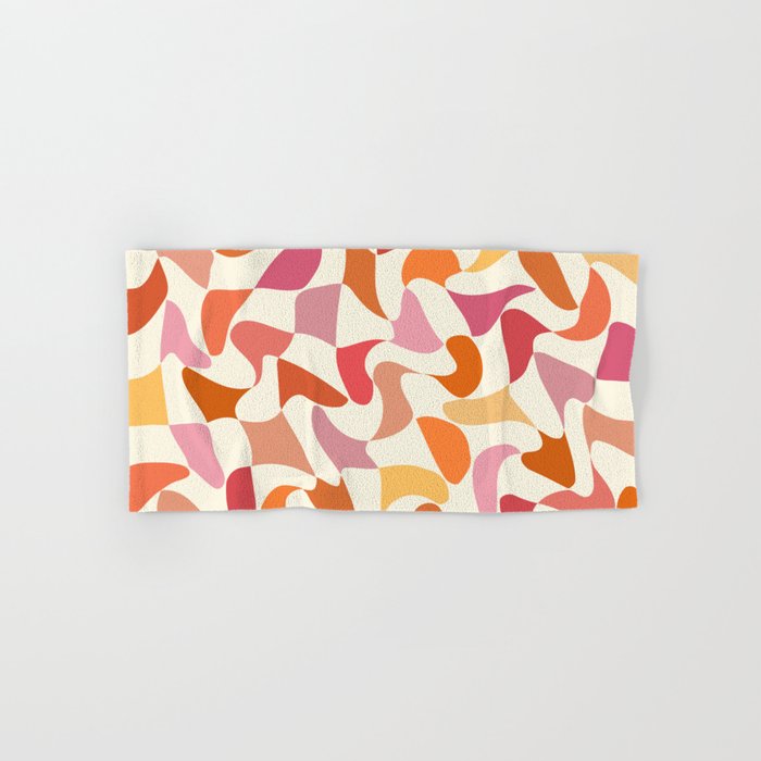 Abstract Wavy Checkerboard in Orange, Pink & Yellow Bath Towel Gallery Image 1
