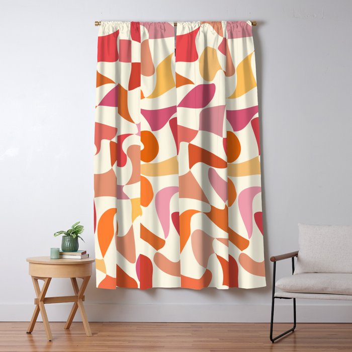 Abstract Wavy Checkerboard in Orange, Pink & Yellow Window Curtain Gallery Image 1
