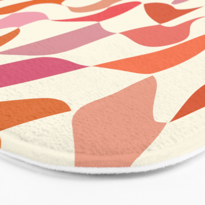 Abstract Wavy Checkerboard in Orange, Pink & Yellow Bath Mat Gallery Image 3