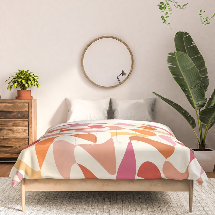 Abstract Wavy Checkerboard in Orange, Pink & Yellow Comforter Gallery Image 3