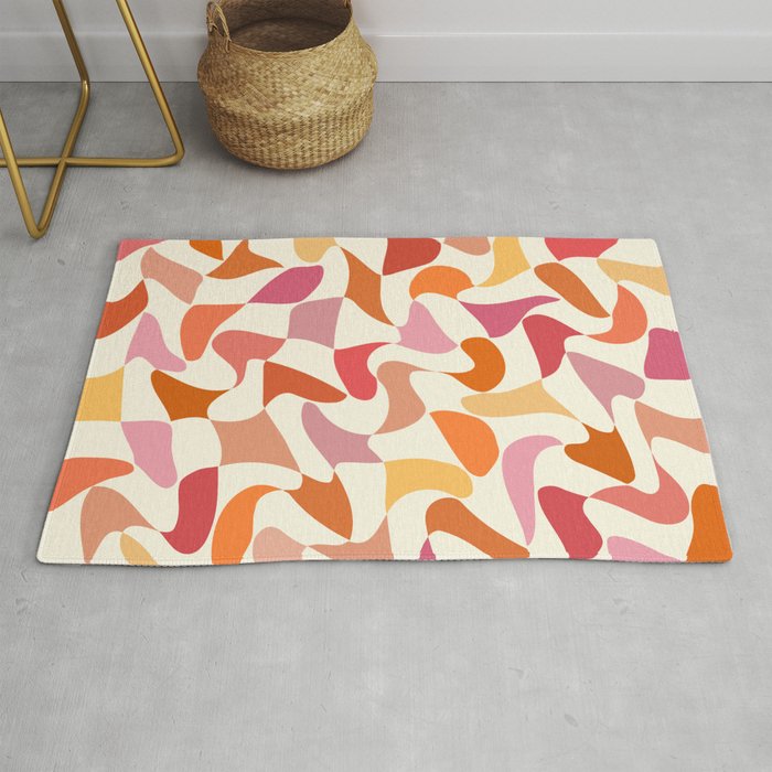 Abstract Wavy Checkerboard in Orange, Pink & Yellow Rug Gallery Image 1