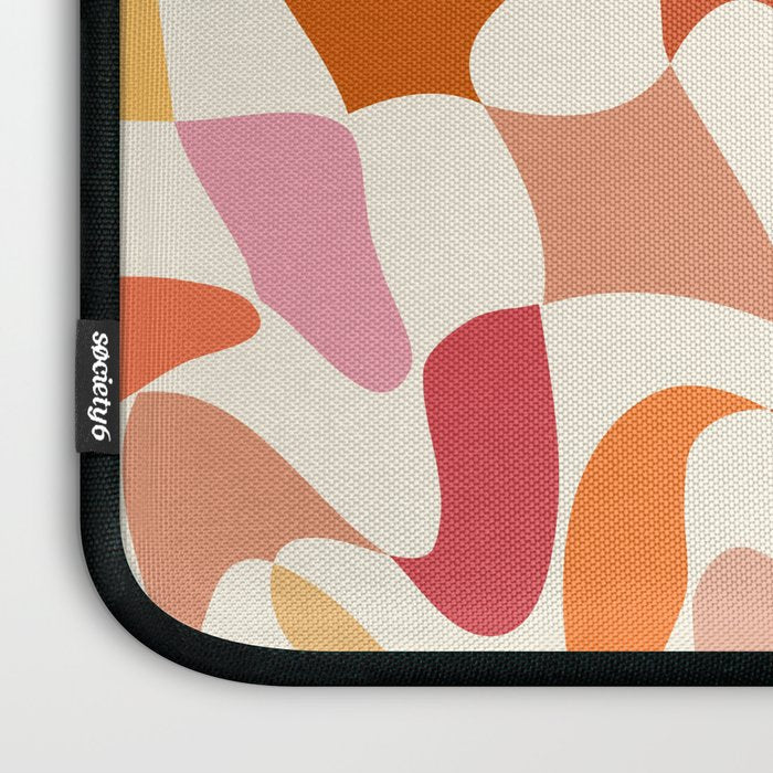 Abstract Wavy Checkerboard in Orange, Pink & Yellow Laptop Sleeve Gallery Image 3