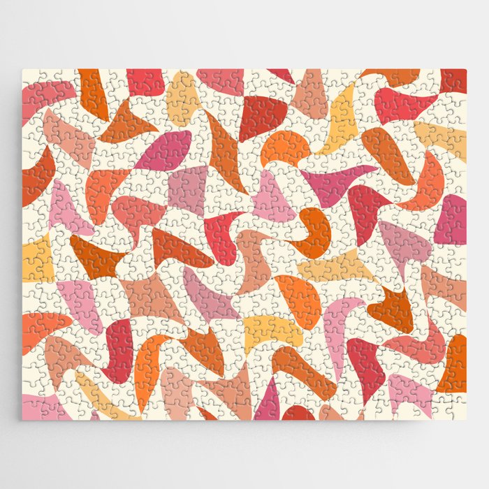 Abstract Wavy Checkerboard in Orange, Pink & Yellow Jigsaw Puzzle Gallery Image 1