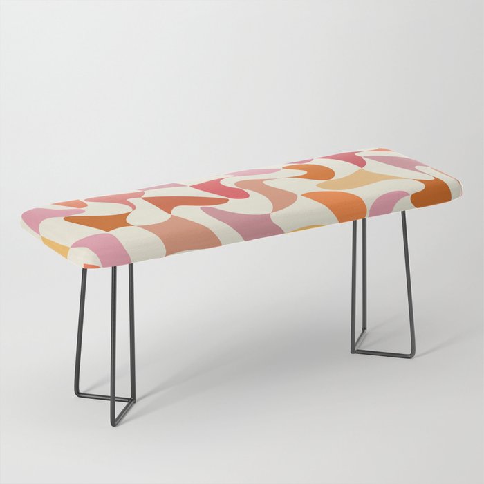 Abstract Wavy Checkerboard in Orange, Pink & Yellow Bench Gallery Image 1