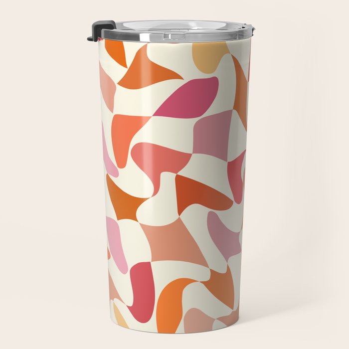 Abstract Wavy Checkerboard in Orange, Pink & Yellow Travel Mug Gallery Image 3