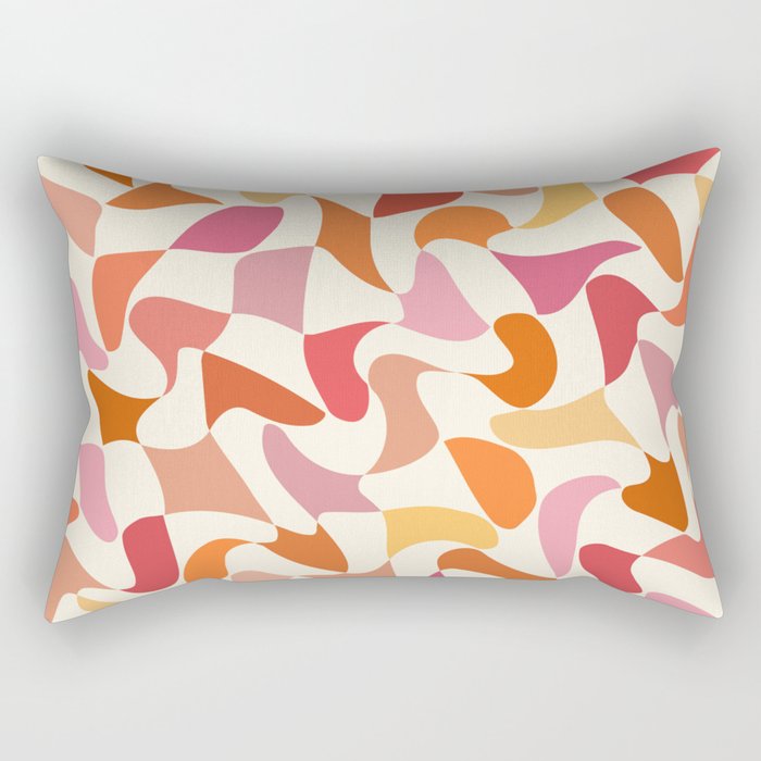 Abstract Wavy Checkerboard in Orange, Pink & Yellow Rectangular Pillow Gallery Image 1