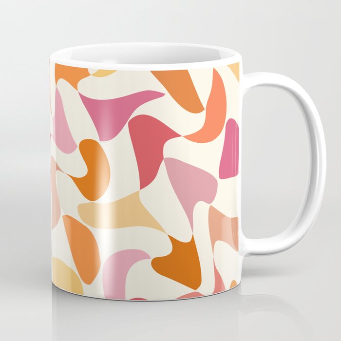 Abstract Wavy Checkerboard in Orange, Pink & Yellow Coffee Mug Gallery Image 1