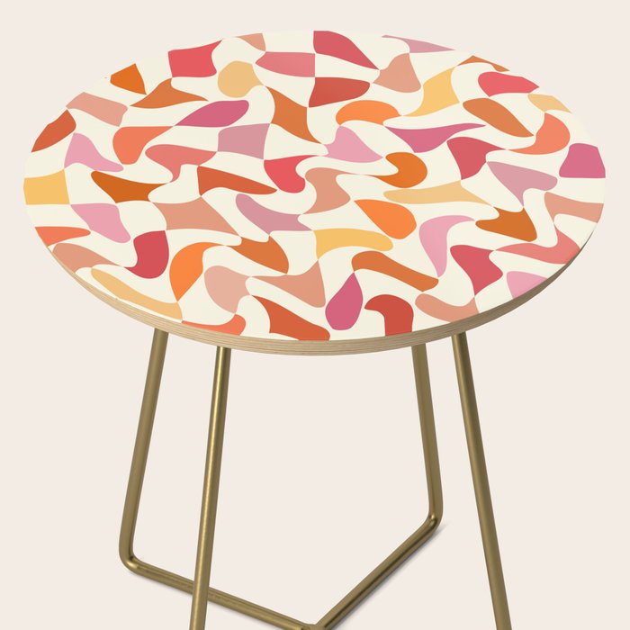 Abstract Wavy Checkerboard in Orange, Pink & Yellow Side Table Gallery Image 2