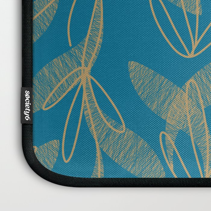 Retro Botanical Pattern in Gold and Peacock Blue Laptop Sleeve Gallery Image 3