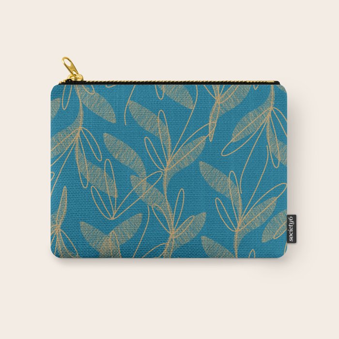 Retro Botanical Pattern in Gold and Peacock Blue Carry All Pouch Gallery Image 1