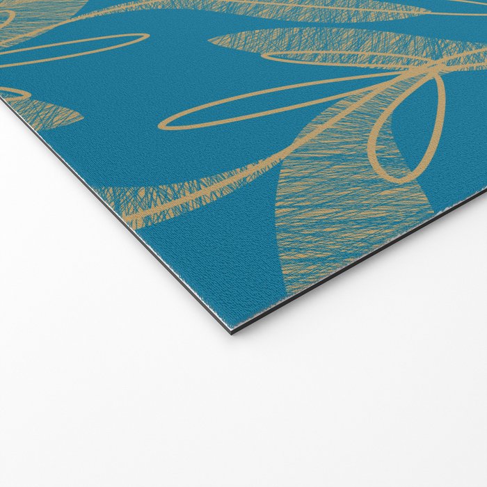 Retro Botanical Pattern in Gold and Peacock Blue Welcome Mat Gallery Image 2