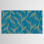 Retro Botanical Pattern in Gold and Peacock Blue Tablecloth Gallery Image 2