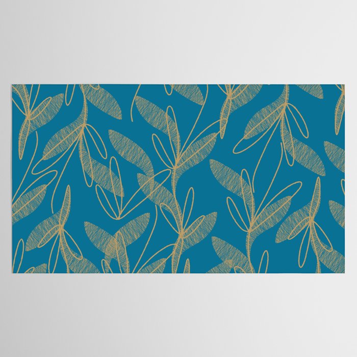 Retro Botanical Pattern in Gold and Peacock Blue Tablecloth Gallery Image 2