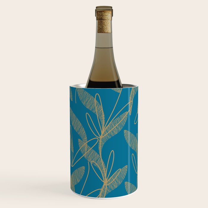 Retro Botanical Pattern in Gold and Peacock Blue Wine Chiller Gallery Image 1