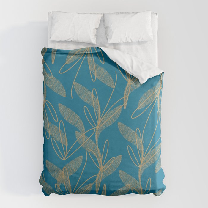 Retro Botanical Pattern in Gold and Peacock Blue Duvet Cover Gallery Image 6