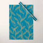 Retro Botanical Pattern in Gold and Peacock Blue Wrapping Paper Gallery Image 1