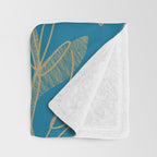 Retro Botanical Pattern in Gold and Peacock Blue Throw Blanket Gallery Image 3
