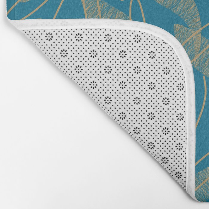 Retro Botanical Pattern in Gold and Peacock Blue Bath Mat Gallery Image 2